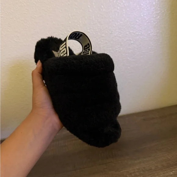 UGG  Black Fluffy Slides - Picture 8 of 8